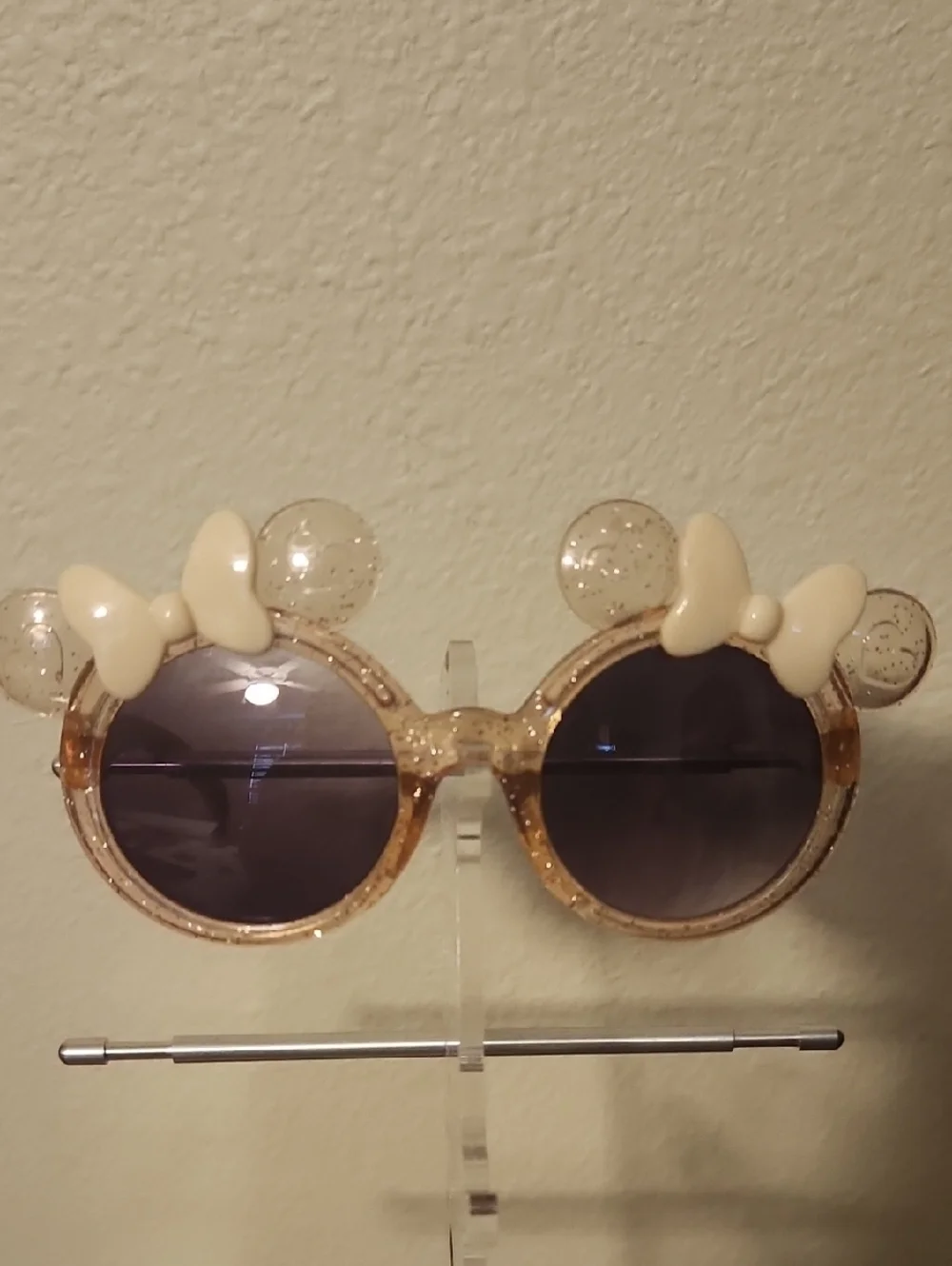 Disney Kids Glitter Gold Round Sunglasses with Cream Bows